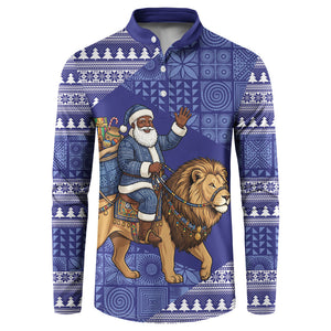 Nigeria Christmas Santa West African Lion Button Sweatshirt Adire Indigo Resist Dye Motifs