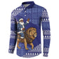Nigeria Christmas Santa West African Lion Button Sweatshirt Adire Indigo Resist Dye Motifs