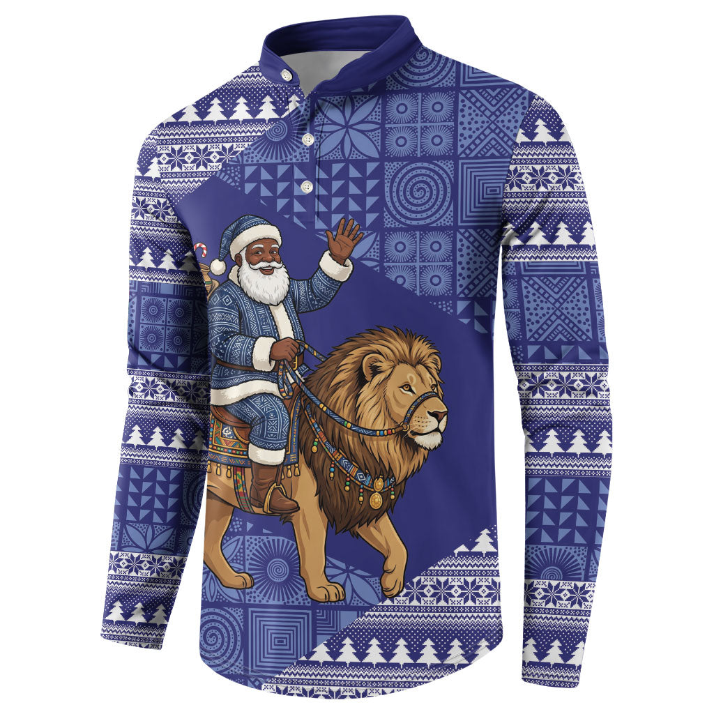 Nigeria Christmas Santa West African Lion Button Sweatshirt Adire Indigo Resist Dye Motifs