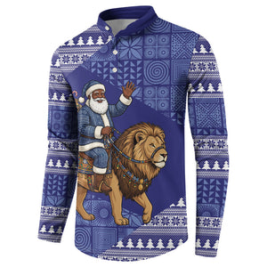 Nigeria Christmas Santa West African Lion Button Sweatshirt Adire Indigo Resist Dye Motifs