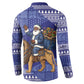 Nigeria Christmas Santa West African Lion Button Sweatshirt Adire Indigo Resist Dye Motifs