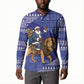 Nigeria Christmas Santa West African Lion Button Sweatshirt Adire Indigo Resist Dye Motifs