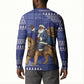 Nigeria Christmas Santa West African Lion Button Sweatshirt Adire Indigo Resist Dye Motifs
