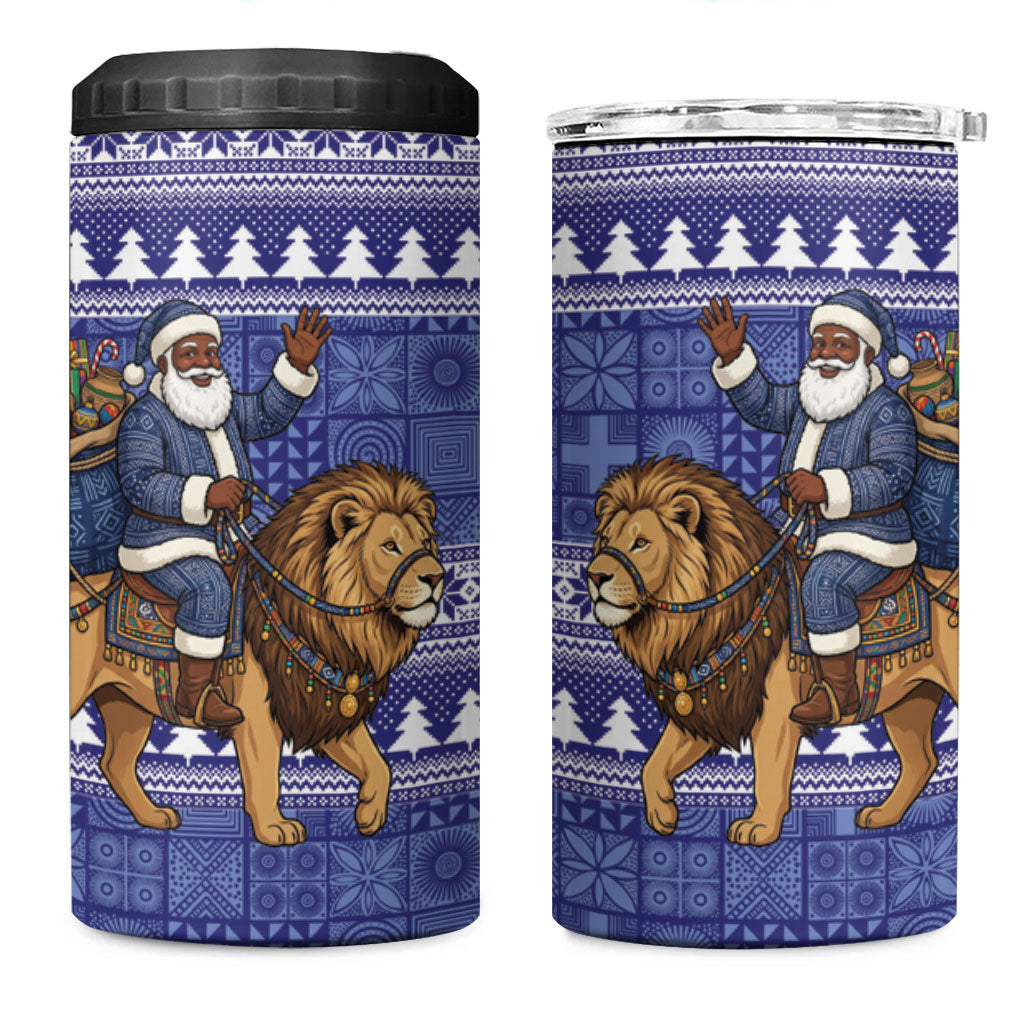 Nigeria Christmas Santa West African Lion 4 in 1 Can Cooler Tumbler Adire Indigo Resist Dye Motifs