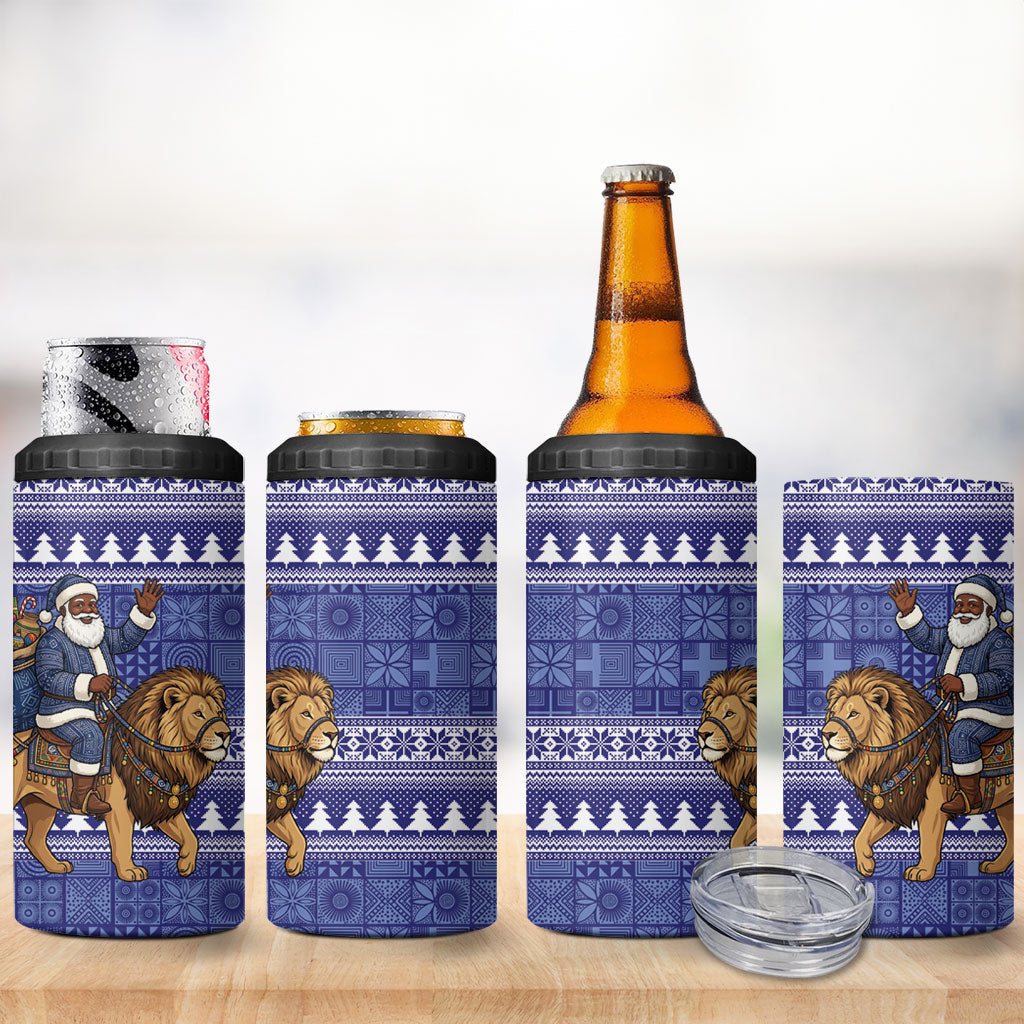 Nigeria Christmas Santa West African Lion 4 in 1 Can Cooler Tumbler Adire Indigo Resist Dye Motifs