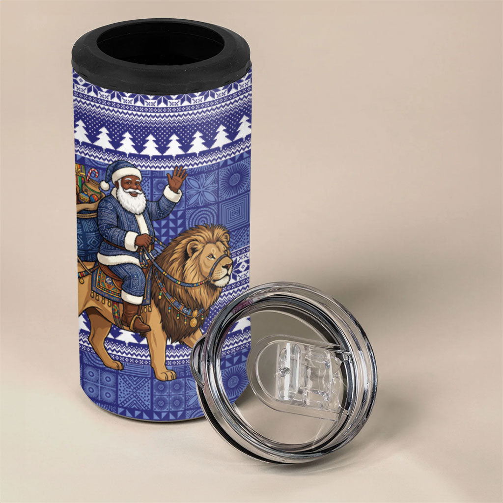 Nigeria Christmas Santa West African Lion 4 in 1 Can Cooler Tumbler Adire Indigo Resist Dye Motifs