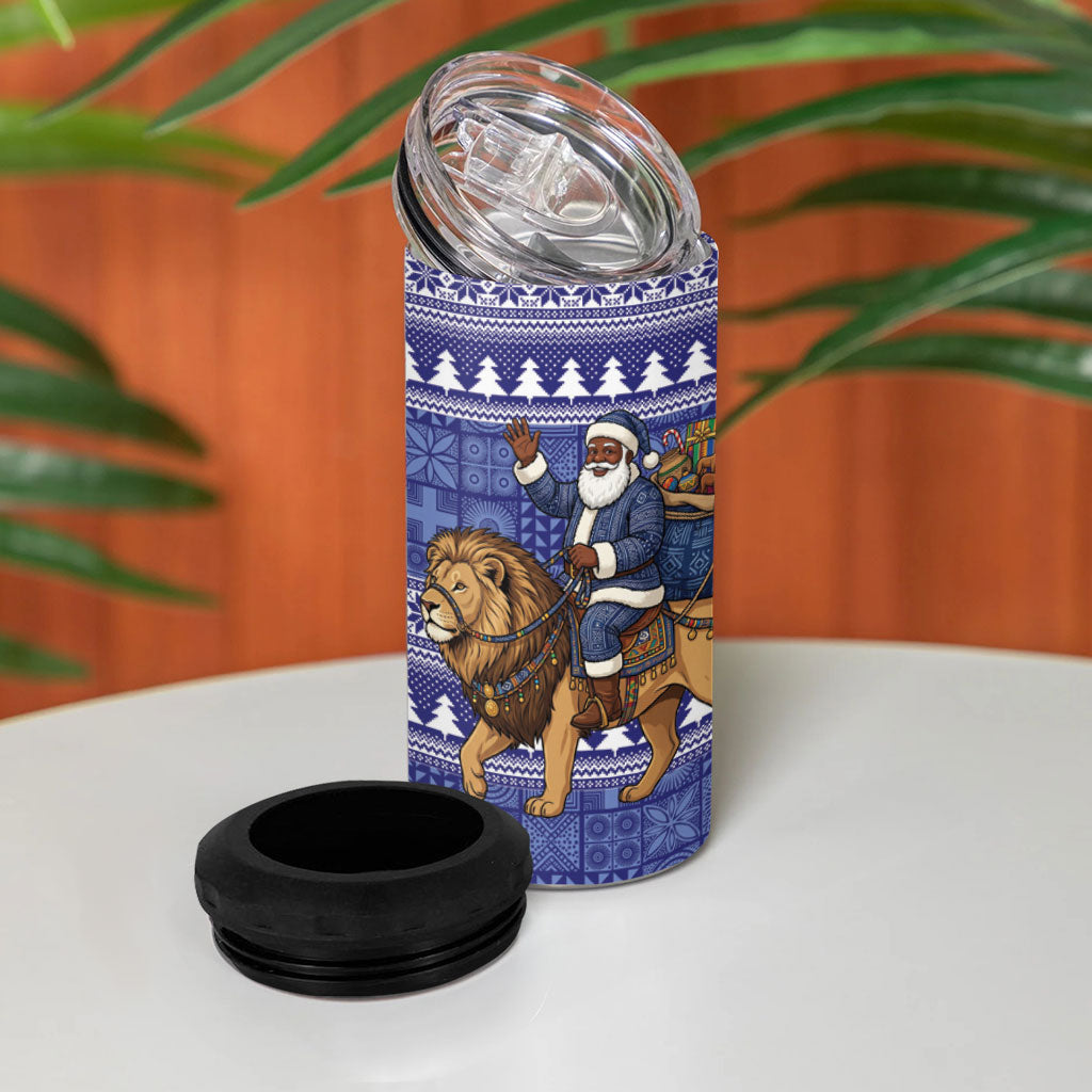 Nigeria Christmas Santa West African Lion 4 in 1 Can Cooler Tumbler Adire Indigo Resist Dye Motifs