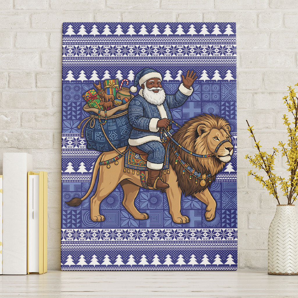 Nigeria Christmas Santa West African Lion Canvas Wall Art Adire Indigo Resist Dye Motifs