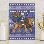 Nigeria Christmas Santa West African Lion Canvas Wall Art Adire Indigo Resist Dye Motifs