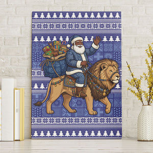 Nigeria Christmas Santa West African Lion Canvas Wall Art Adire Indigo Resist Dye Motifs