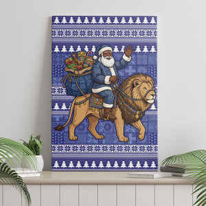 Nigeria Christmas Santa West African Lion Canvas Wall Art Adire Indigo Resist Dye Motifs