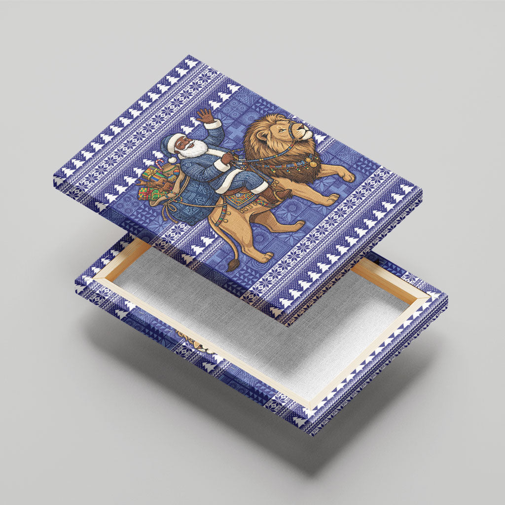 Nigeria Christmas Santa West African Lion Canvas Wall Art Adire Indigo Resist Dye Motifs