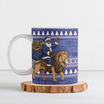 Nigeria Christmas Santa West African Lion Ceramic Mug Adire Indigo Resist Dye Motifs