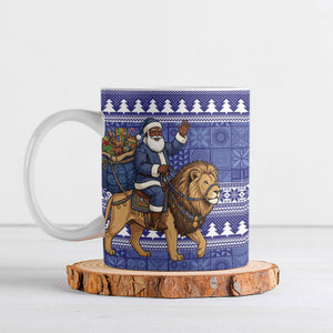 Nigeria Christmas Santa West African Lion Ceramic Mug Adire Indigo Resist Dye Motifs