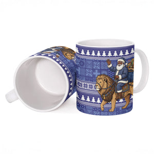 Nigeria Christmas Santa West African Lion Ceramic Mug Adire Indigo Resist Dye Motifs