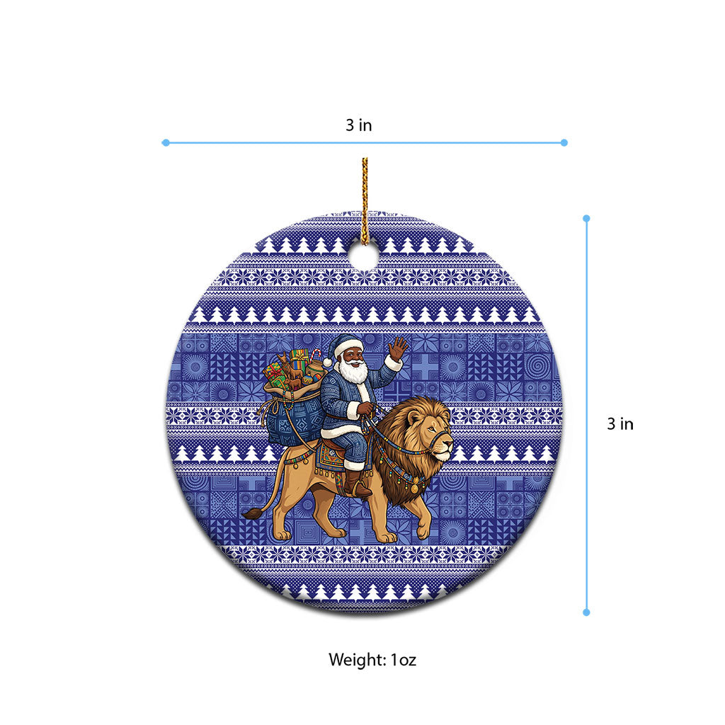 Nigeria Christmas Santa West African Lion Ceramic Ornament Adire Indigo Resist Dye Motifs