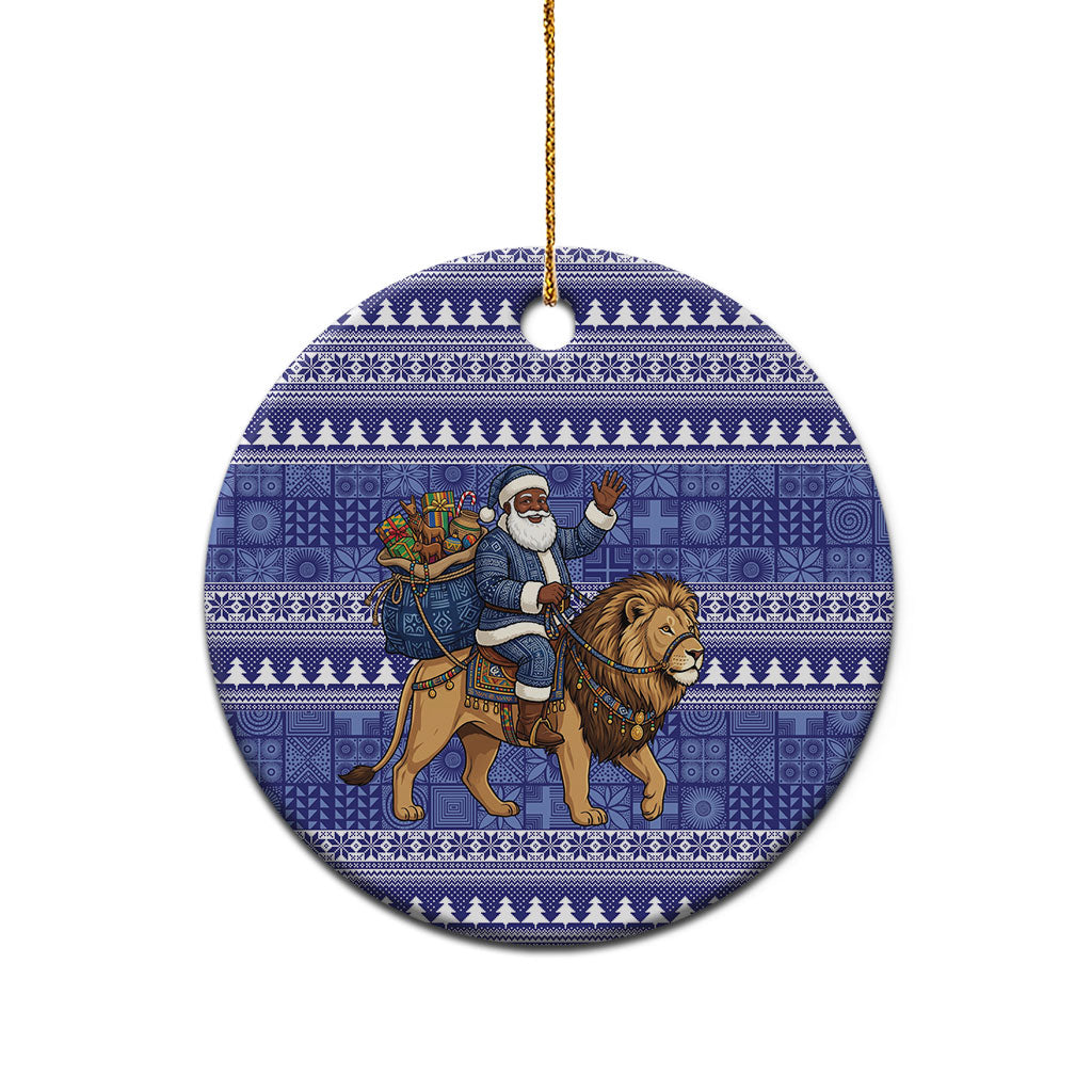 Nigeria Christmas Santa West African Lion Ceramic Ornament Adire Indigo Resist Dye Motifs