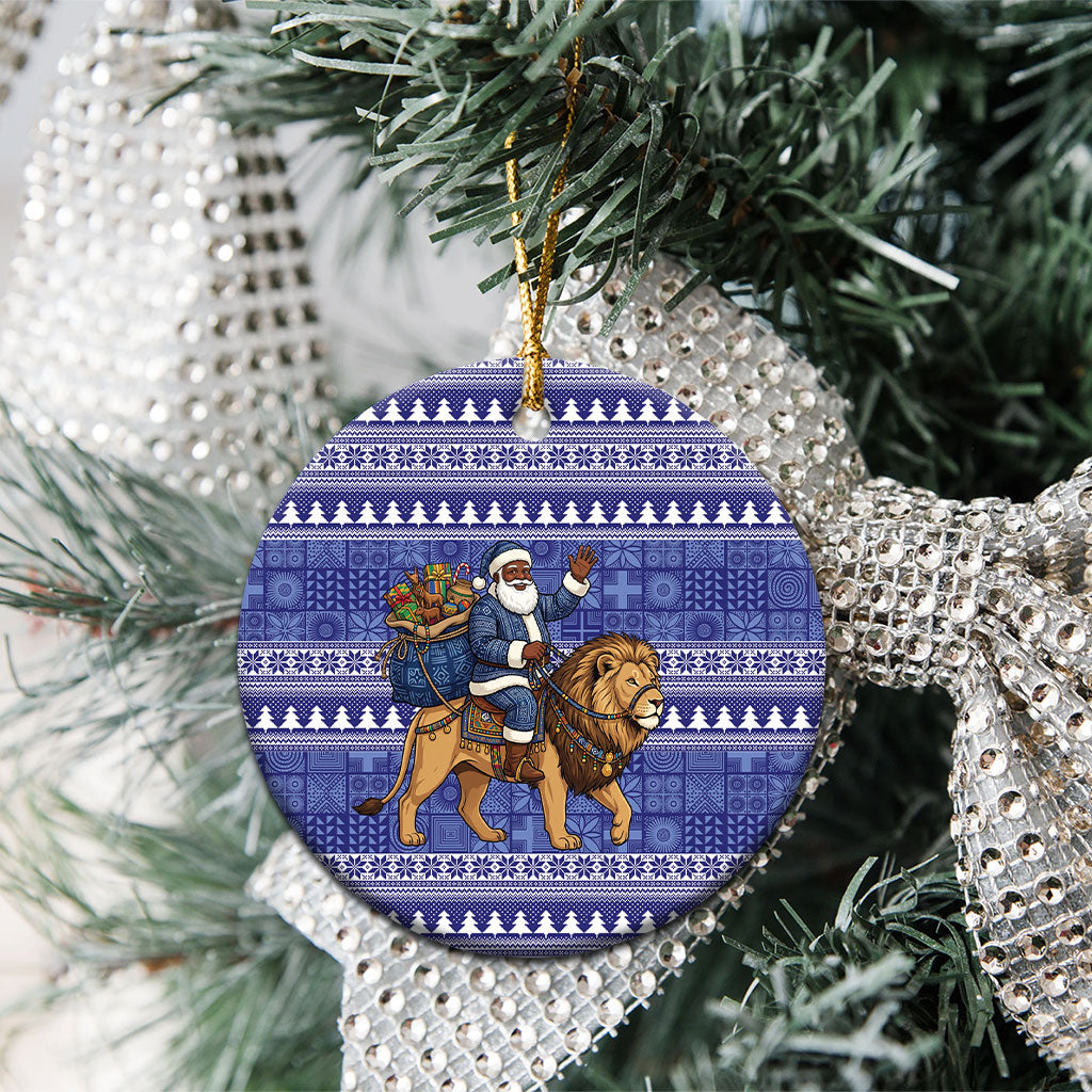 Nigeria Christmas Santa West African Lion Ceramic Ornament Adire Indigo Resist Dye Motifs