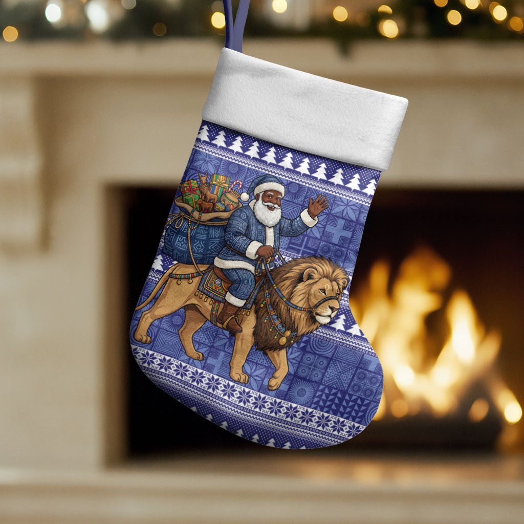 Nigeria Christmas Santa West African Lion Christmas Stocking Adire Indigo Resist Dye Motifs