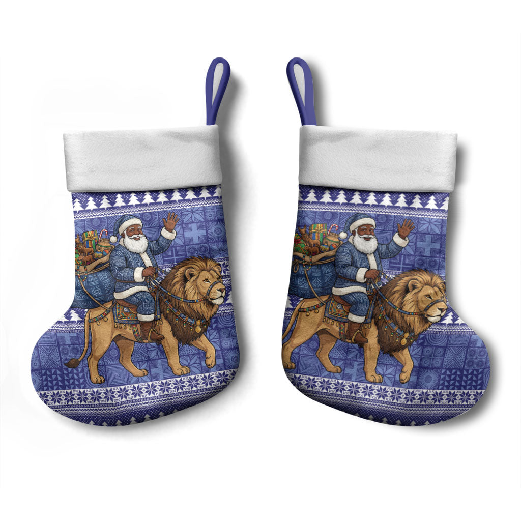 Nigeria Christmas Santa West African Lion Christmas Stocking Adire Indigo Resist Dye Motifs