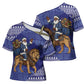 Nigeria Christmas Santa West African Lion Cross Shoulder Shirt Adire Indigo Resist Dye Motifs