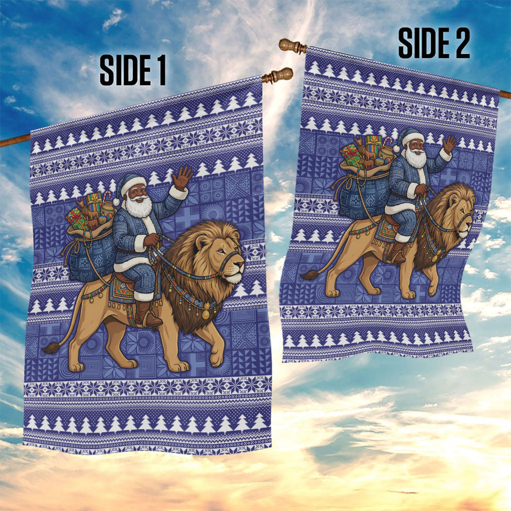 Nigeria Christmas Santa West African Lion Garden Flag Adire Indigo Resist Dye Motifs