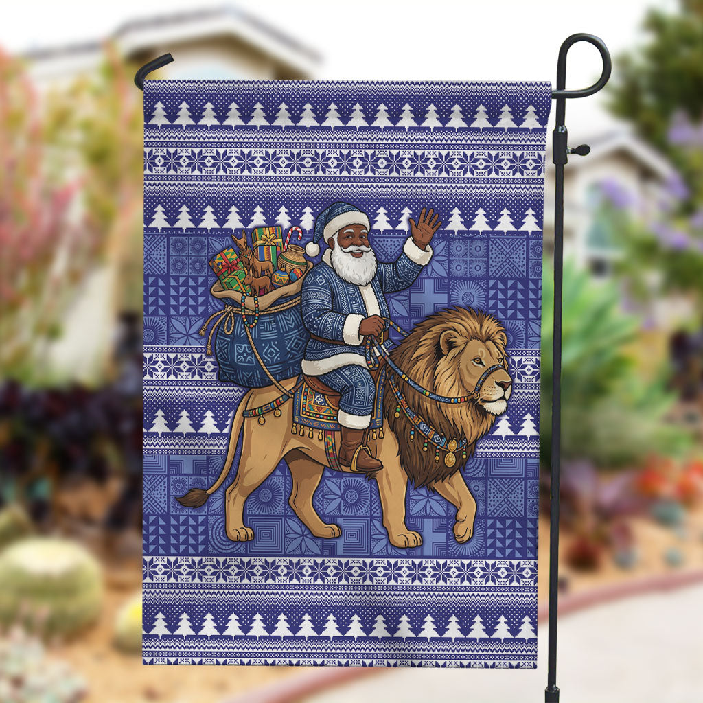 Nigeria Christmas Santa West African Lion Garden Flag Adire Indigo Resist Dye Motifs