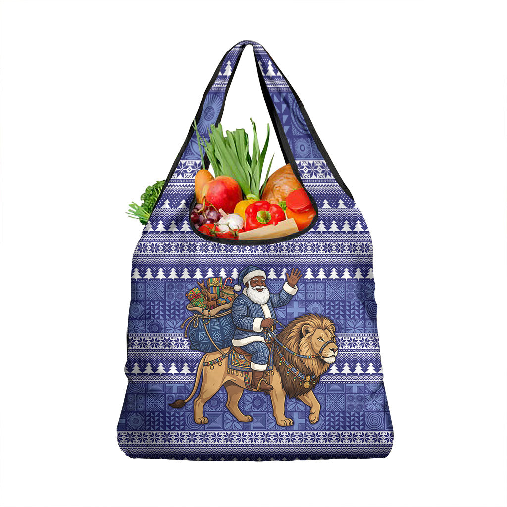 Nigeria Christmas Santa West African Lion Grocery Bag Adire Indigo Resist Dye Motifs