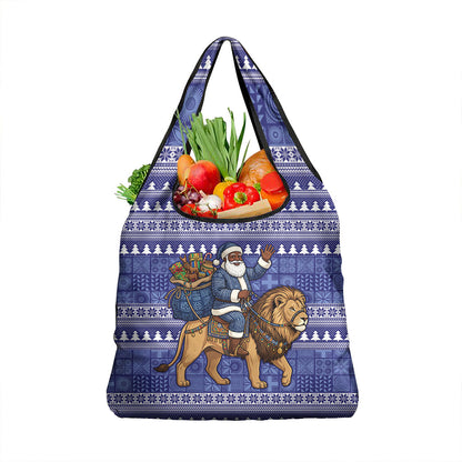 Nigeria Christmas Santa West African Lion Grocery Bag Adire Indigo Resist Dye Motifs