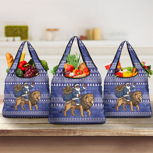 Nigeria Christmas Santa West African Lion Grocery Bag Adire Indigo Resist Dye Motifs