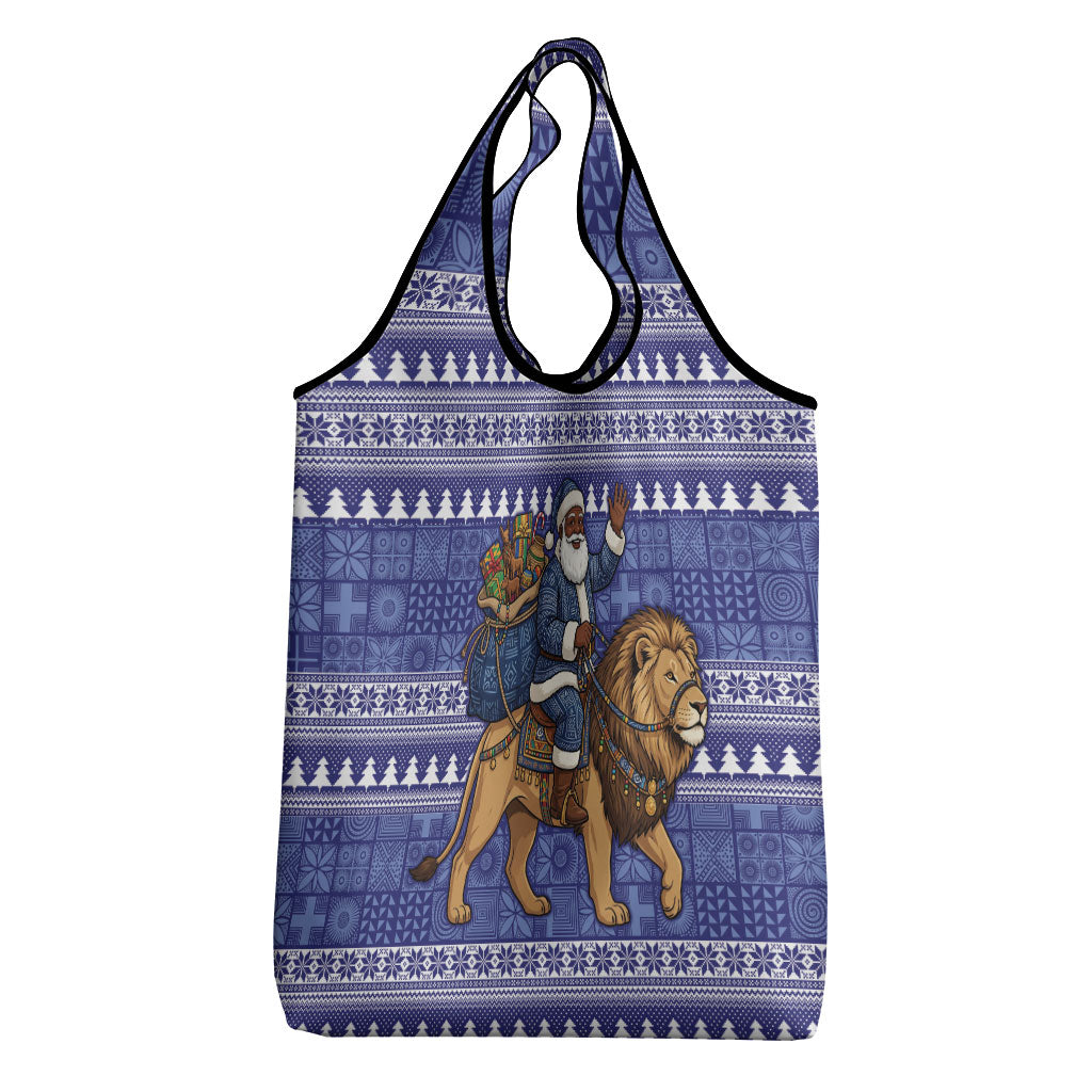 Nigeria Christmas Santa West African Lion Grocery Bag Adire Indigo Resist Dye Motifs