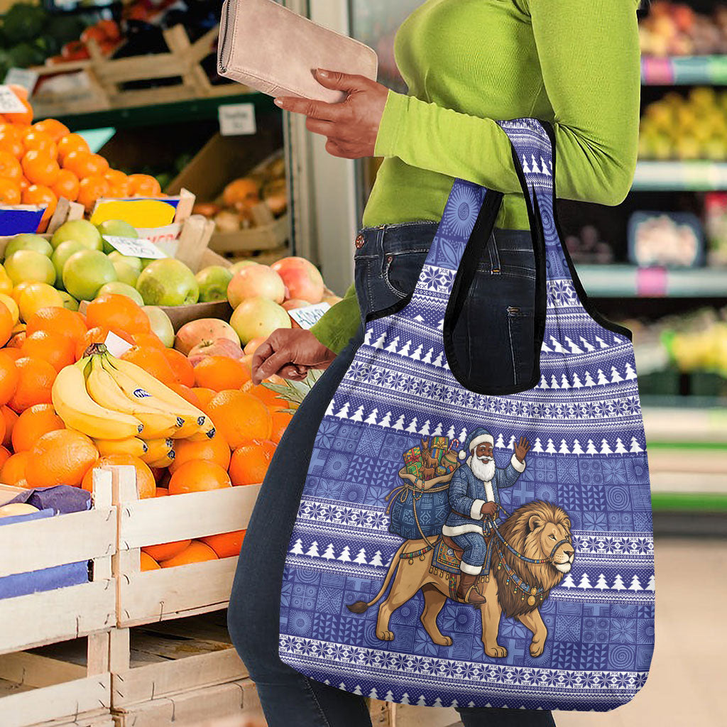 Nigeria Christmas Santa West African Lion Grocery Bag Adire Indigo Resist Dye Motifs