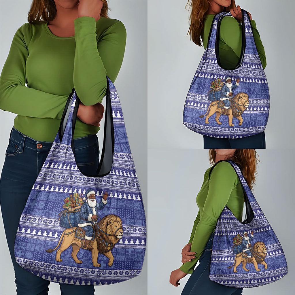 Nigeria Christmas Santa West African Lion Grocery Bag Adire Indigo Resist Dye Motifs