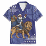 Nigeria Christmas Santa West African Lion Hawaiian Shirt Adire Indigo Resist Dye Motifs