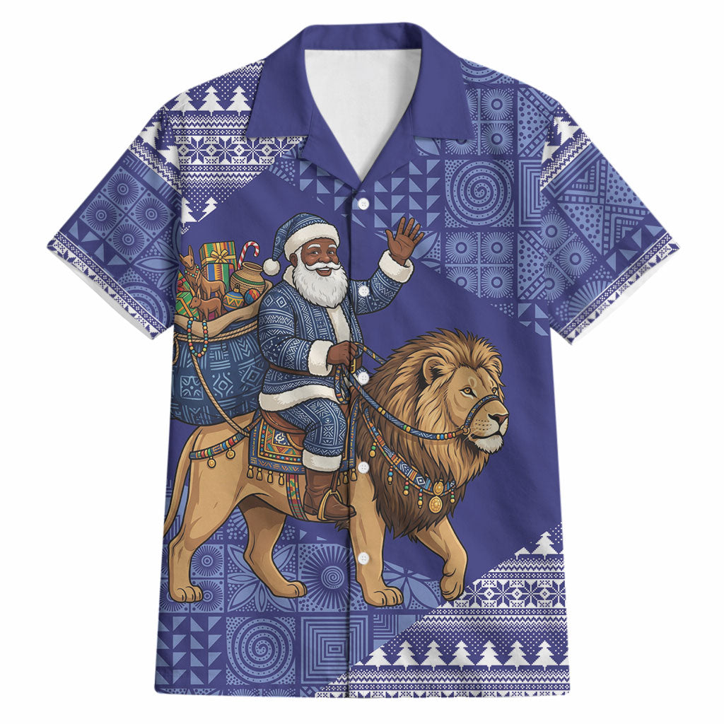Nigeria Christmas Santa West African Lion Hawaiian Shirt Adire Indigo Resist Dye Motifs