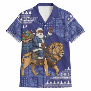Nigeria Christmas Santa West African Lion Hawaiian Shirt Adire Indigo Resist Dye Motifs