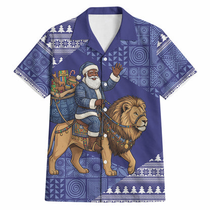 Nigeria Christmas Santa West African Lion Hawaiian Shirt Adire Indigo Resist Dye Motifs