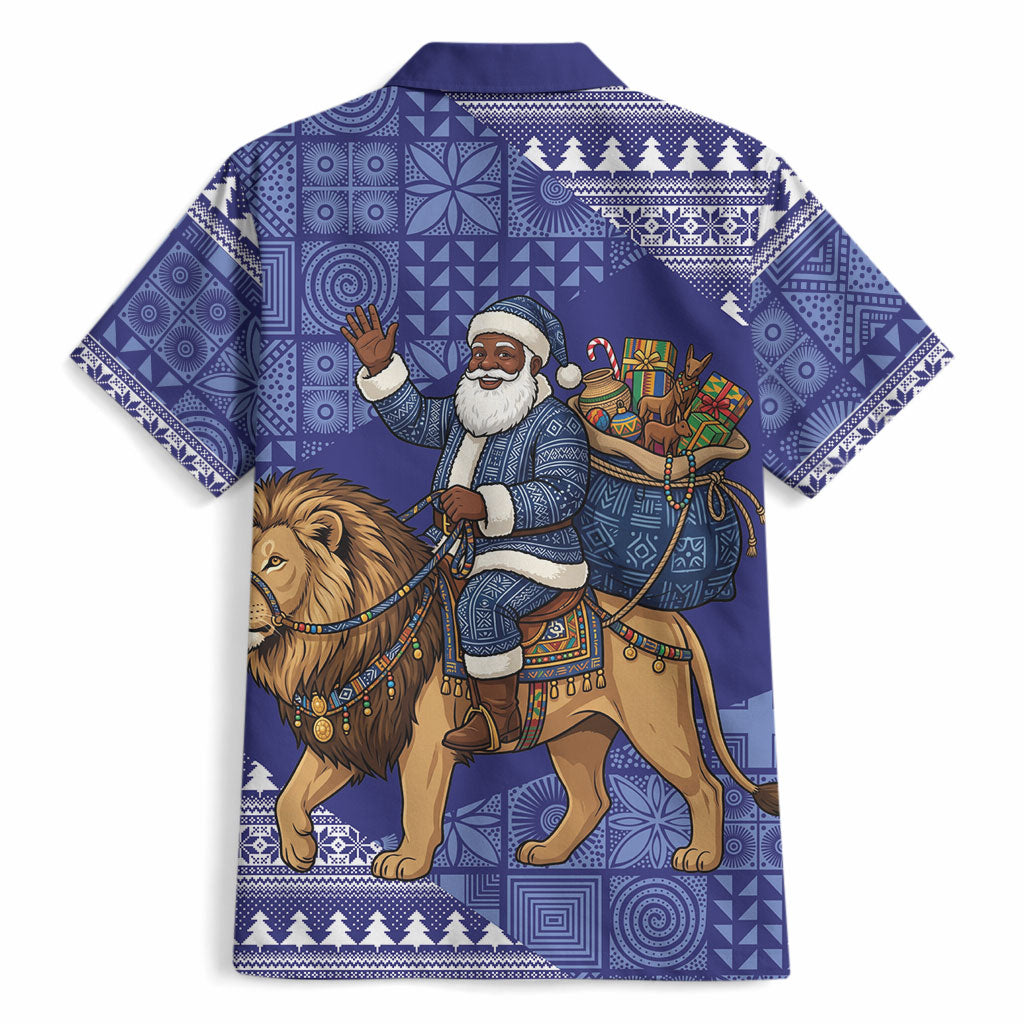 Nigeria Christmas Santa West African Lion Hawaiian Shirt Adire Indigo Resist Dye Motifs