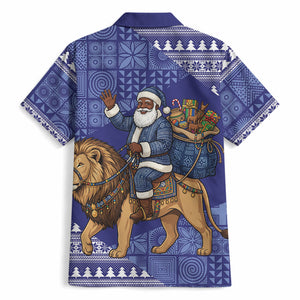 Nigeria Christmas Santa West African Lion Hawaiian Shirt Adire Indigo Resist Dye Motifs