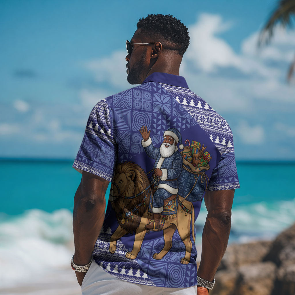 Nigeria Christmas Santa West African Lion Hawaiian Shirt Adire Indigo Resist Dye Motifs