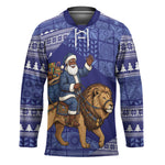 Nigeria Christmas Santa West African Lion Hockey Jersey Adire Indigo Resist Dye Motifs