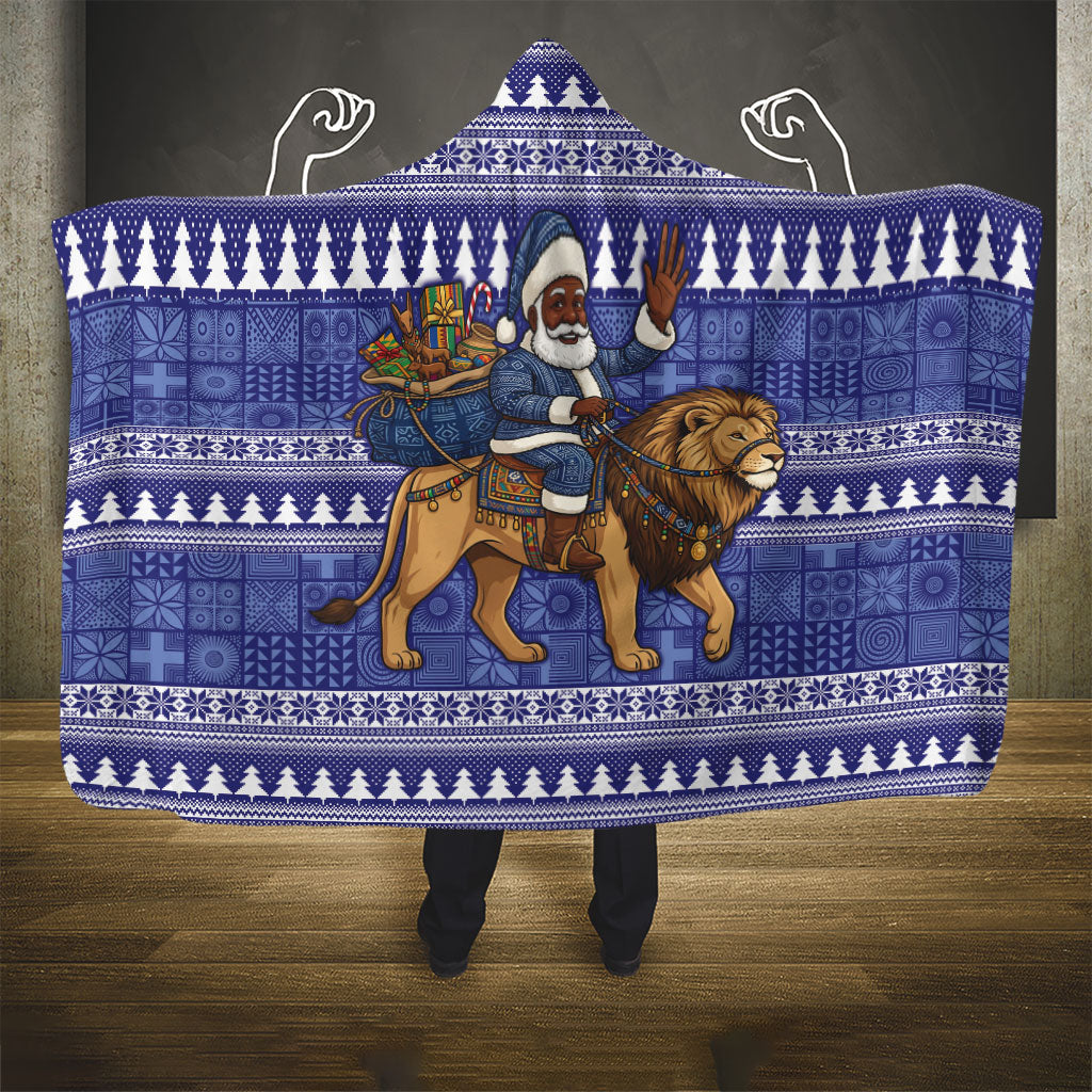 Nigeria Christmas Santa West African Lion Hooded Blanket Adire Indigo Resist Dye Motifs