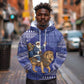 Nigeria Christmas Santa West African Lion Hoodie Adire Indigo Resist Dye Motifs