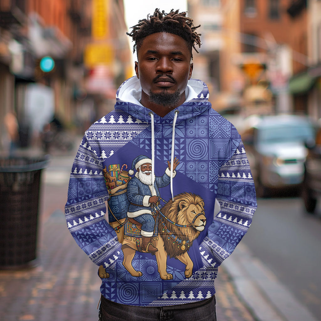 Nigeria Christmas Santa West African Lion Hoodie Adire Indigo Resist Dye Motifs