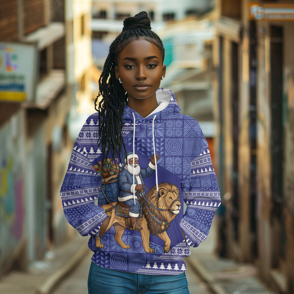 Nigeria Christmas Santa West African Lion Hoodie Adire Indigo Resist Dye Motifs