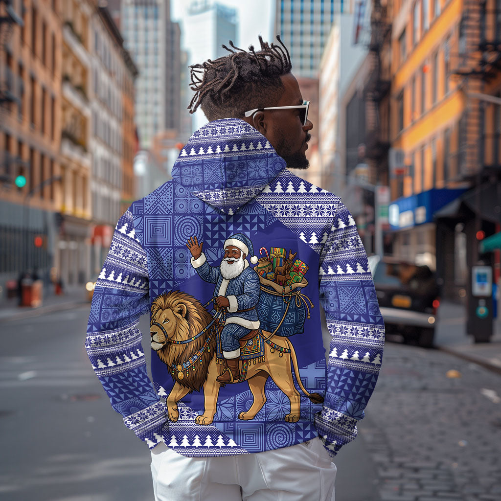 Nigeria Christmas Santa West African Lion Hoodie Adire Indigo Resist Dye Motifs