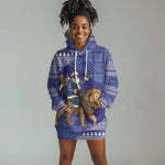 Nigeria Christmas Santa West African Lion Hoodie Dress Adire Indigo Resist Dye Motifs