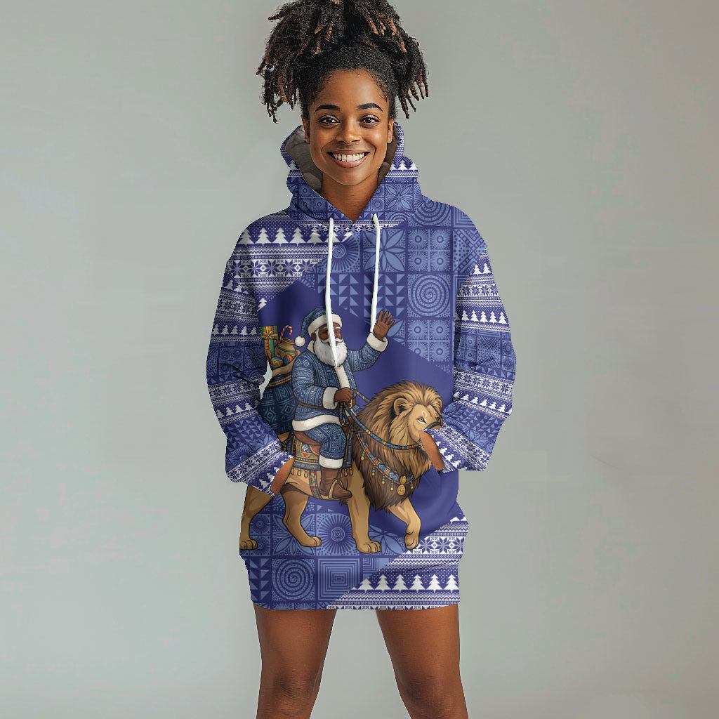 Nigeria Christmas Santa West African Lion Hoodie Dress Adire Indigo Resist Dye Motifs