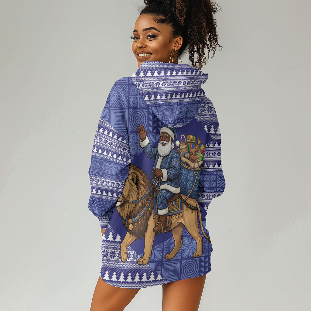 Nigeria Christmas Santa West African Lion Hoodie Dress Adire Indigo Resist Dye Motifs