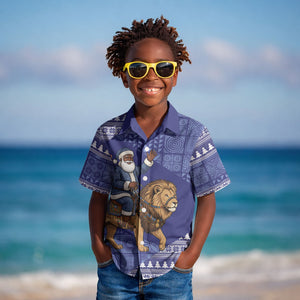 Nigeria Christmas Santa West African Lion Kid Hawaiian Shirt Adire Indigo Resist Dye Motifs